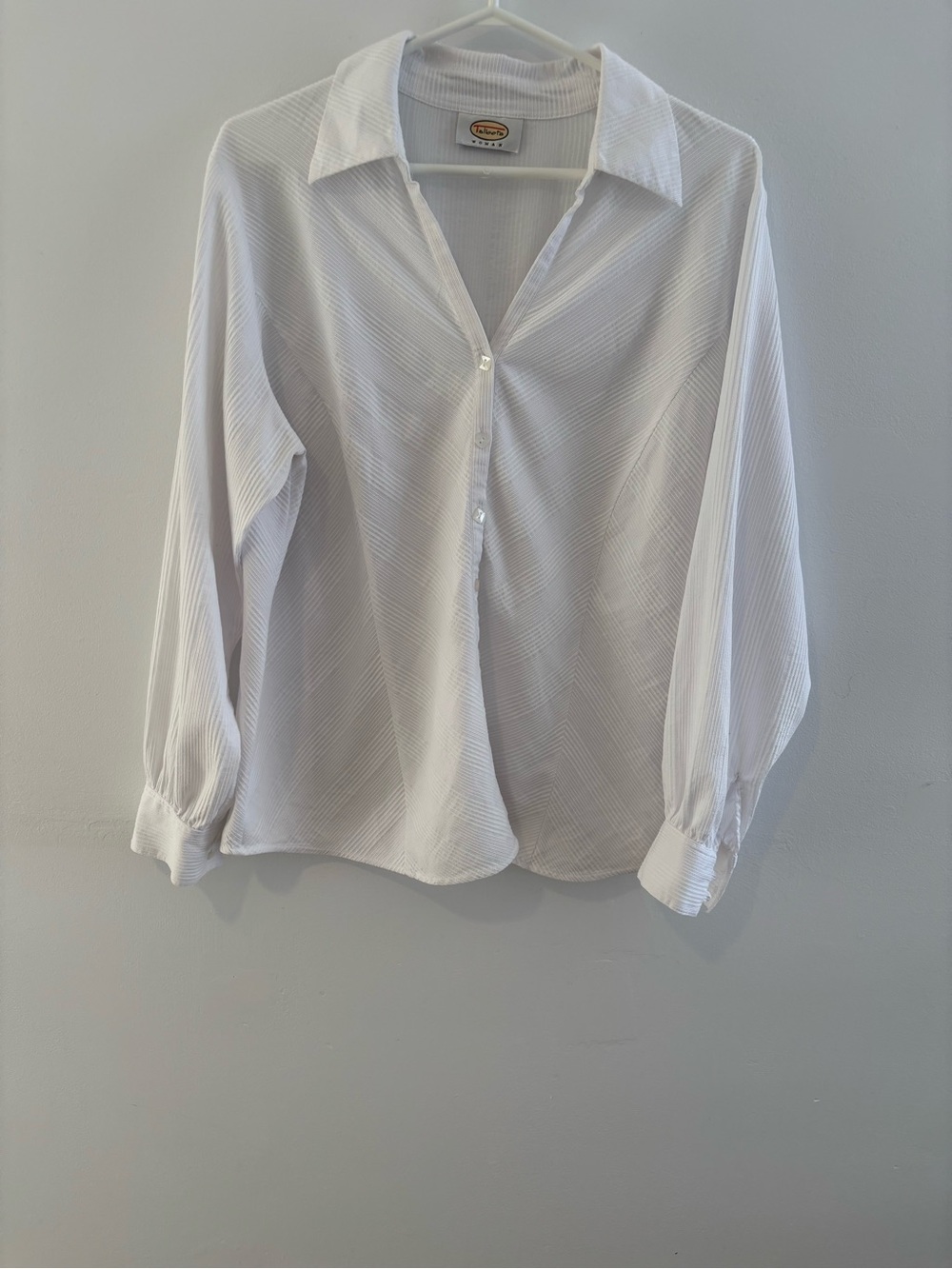 Talbots White Ribbed Button-Front Shirt - Picture 8 of 8